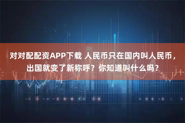 对对配配资APP下载 人民币只在国内叫人民币，出国就变了新称呼？你知道叫什么吗？