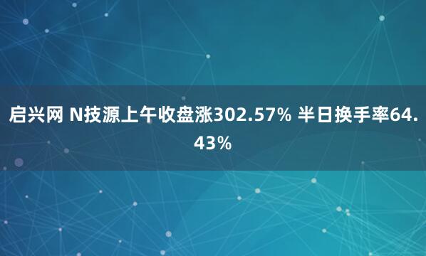 启兴网 N技源上午收盘涨302.57% 半日换手率64.43%